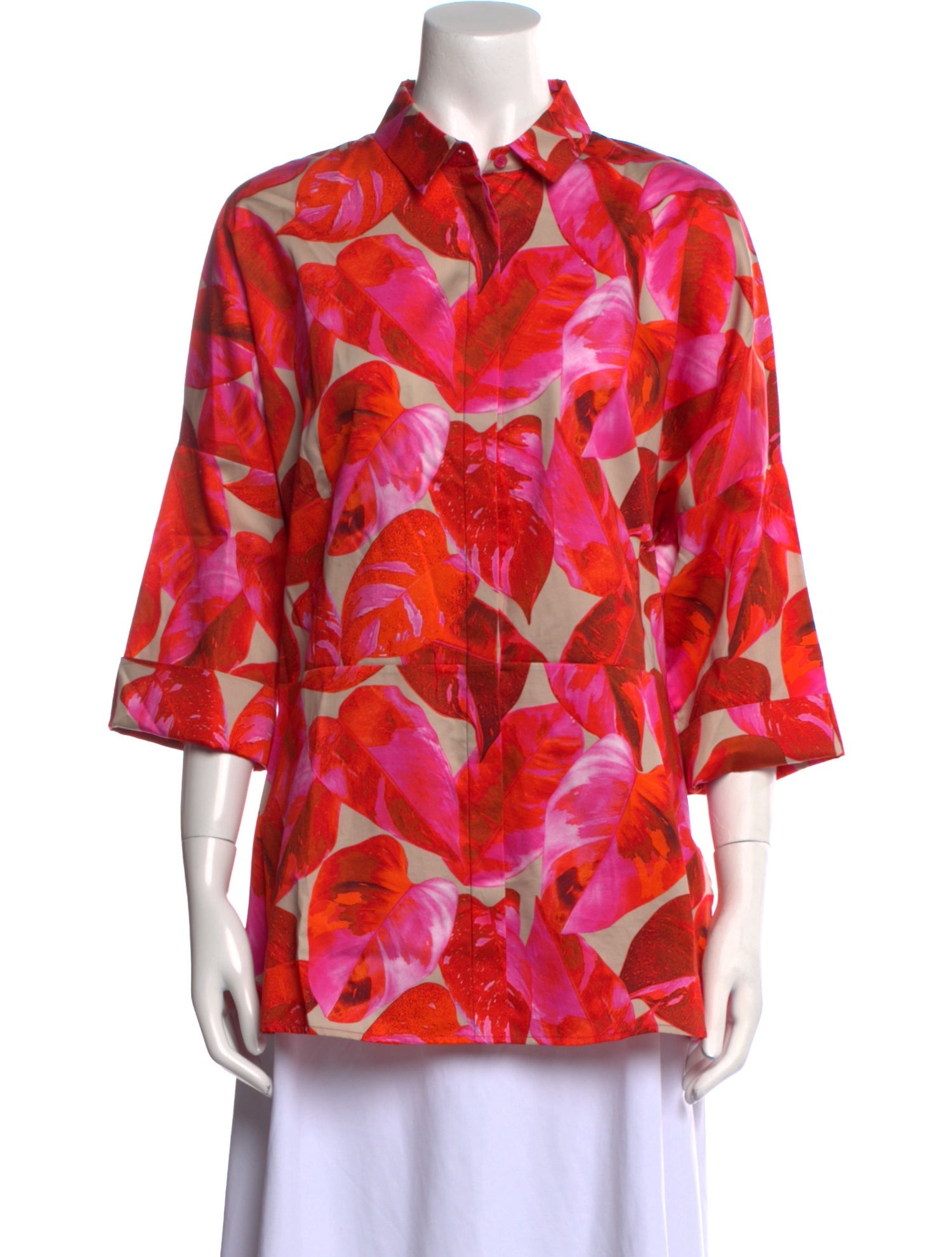 Akris Punto Floral Print Three-Quarter Sleeve Blouse
