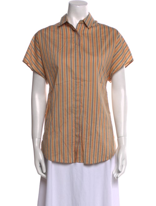Akris Punto Striped Short Sleeve Button-Up Top