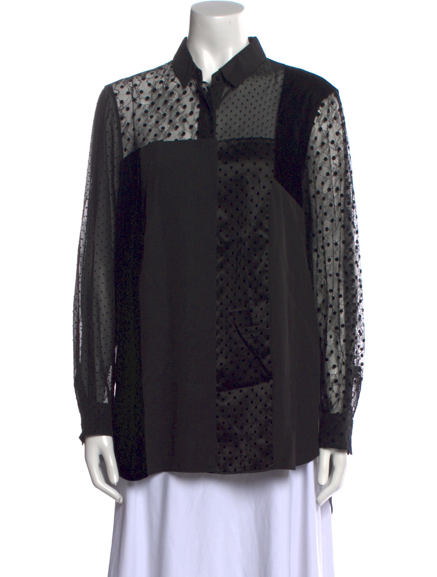 Akris Punto Lace Pattern Long Sleeve Button-Up Top