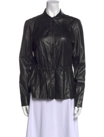 Akris Punto Lambskin Long Sleeve Button-Up Top