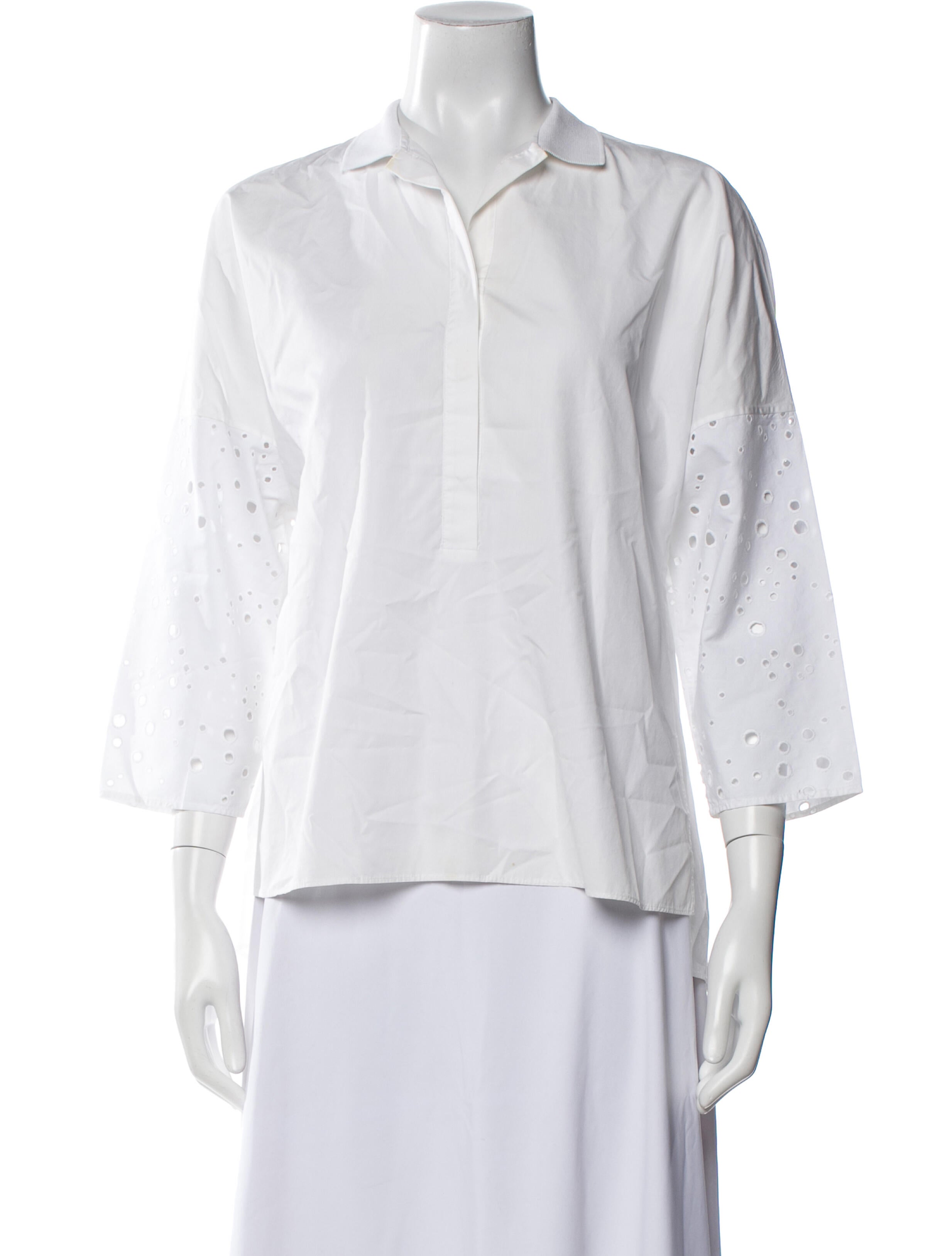 Akris Punto Three-Quarter Sleeve Button-Up Top