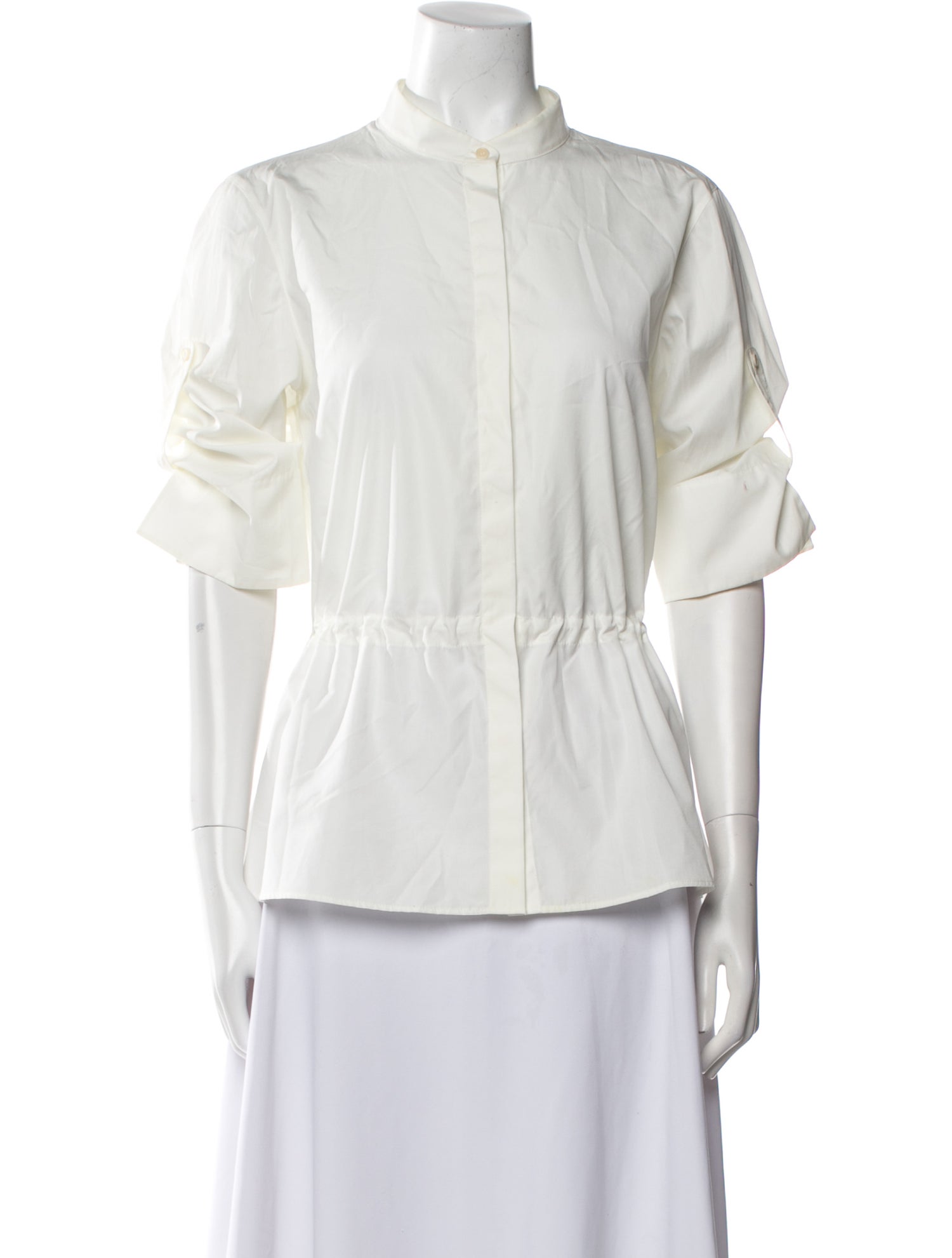 Akris Punto Mock Neck Three-Quarter Sleeve Button-Up Top