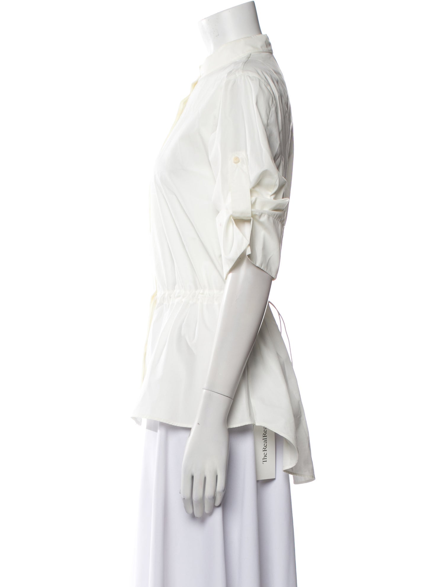 Akris Punto Mock Neck Three-Quarter Sleeve Button-Up Top