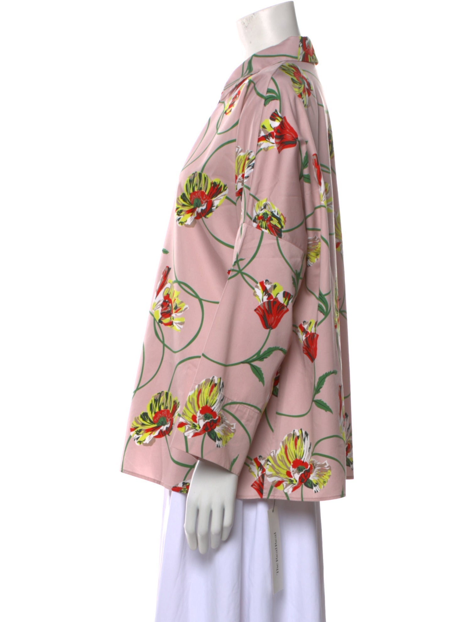 Akris Punto Floral Print Long Sleeve Button-Up Top