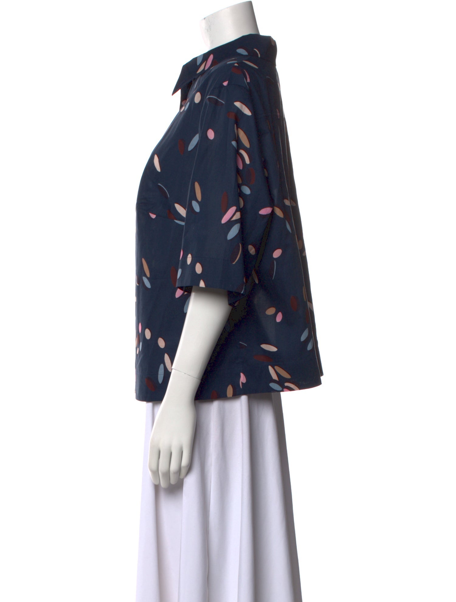 Akris Punto Printed Three-Quarter Sleeve Button-Up Top