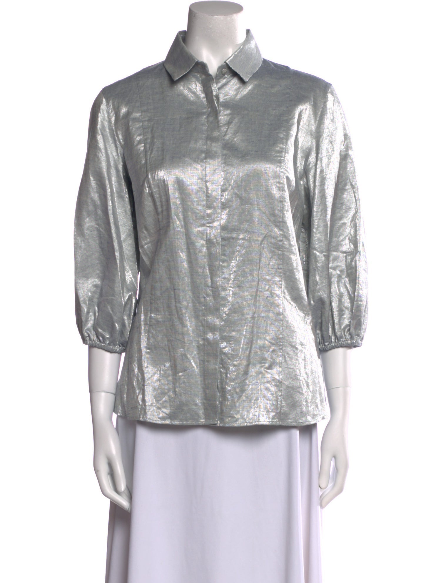 Akris Punto Three-Quarter Sleeve Button-Up Top