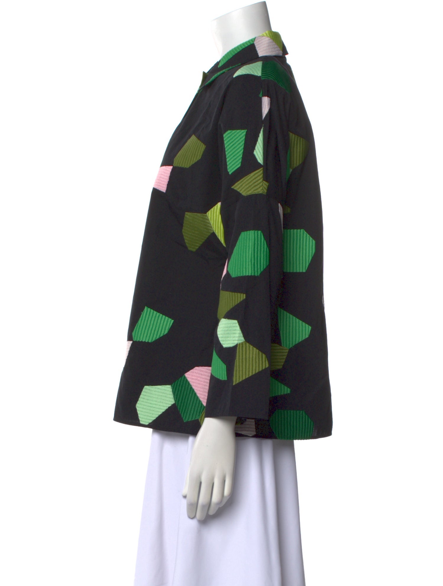 Akris Punto Printed Three-Quarter Sleeve Button-Up Top