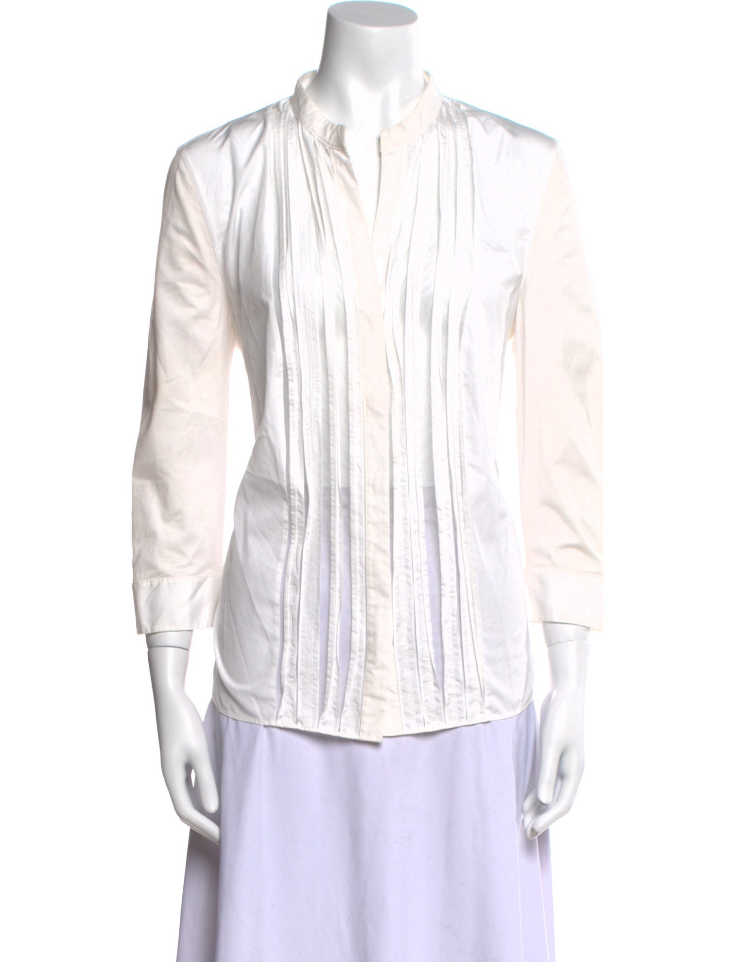 Akris Punto Striped Three-Quarter Sleeve Button-Up Top