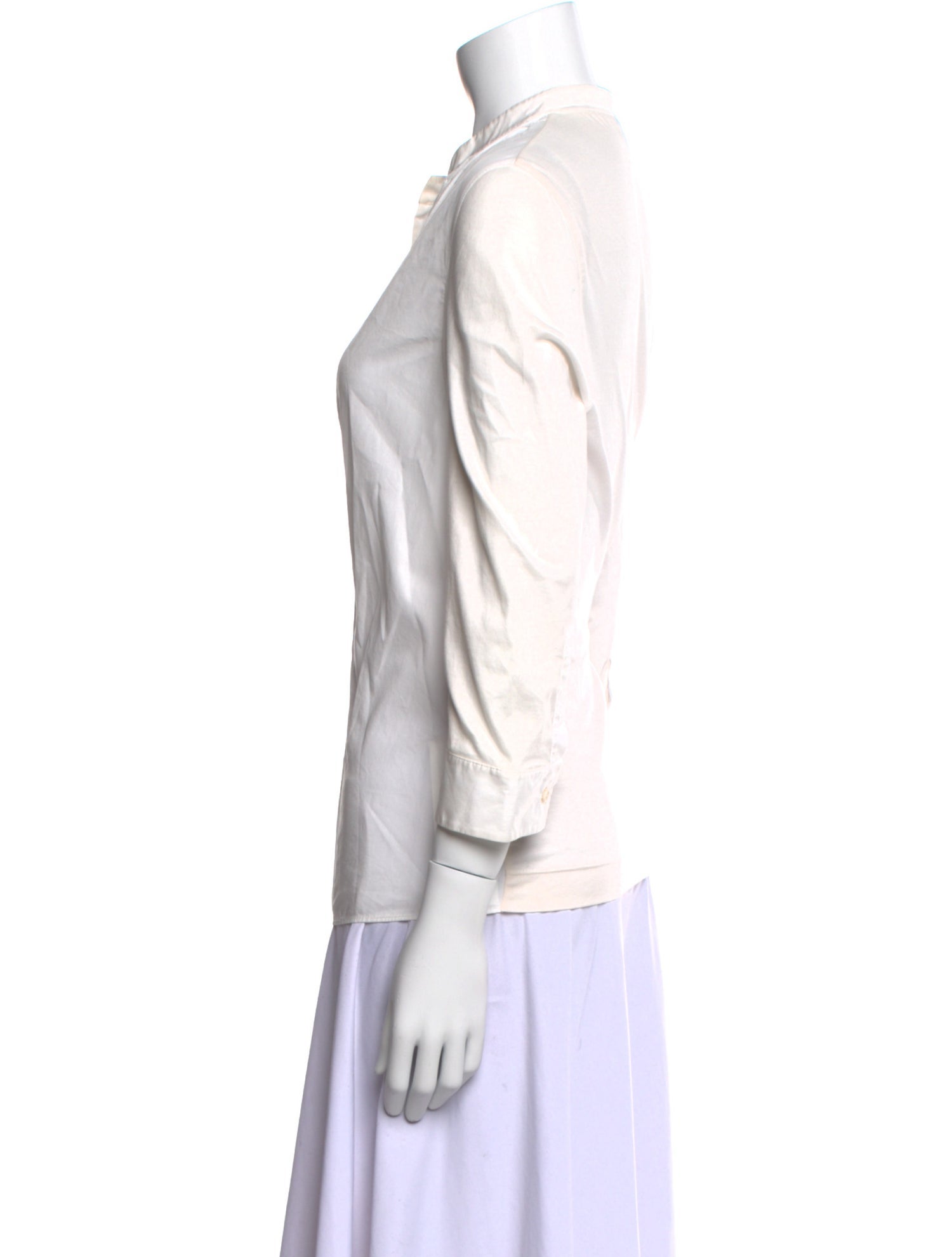 Akris Punto Striped Three-Quarter Sleeve Button-Up Top