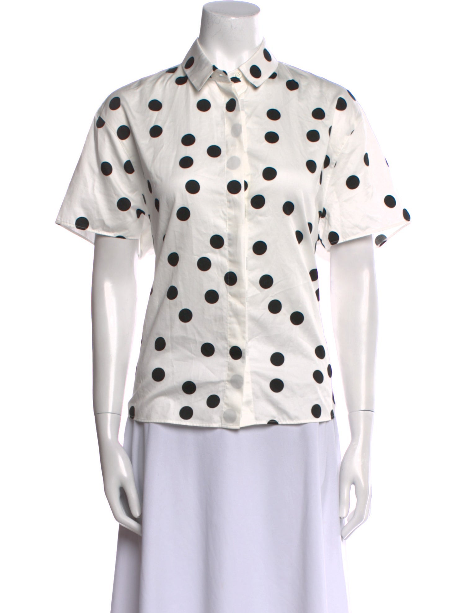 Akris Punto Polka Dot Print Mock Neck Button-Up Top