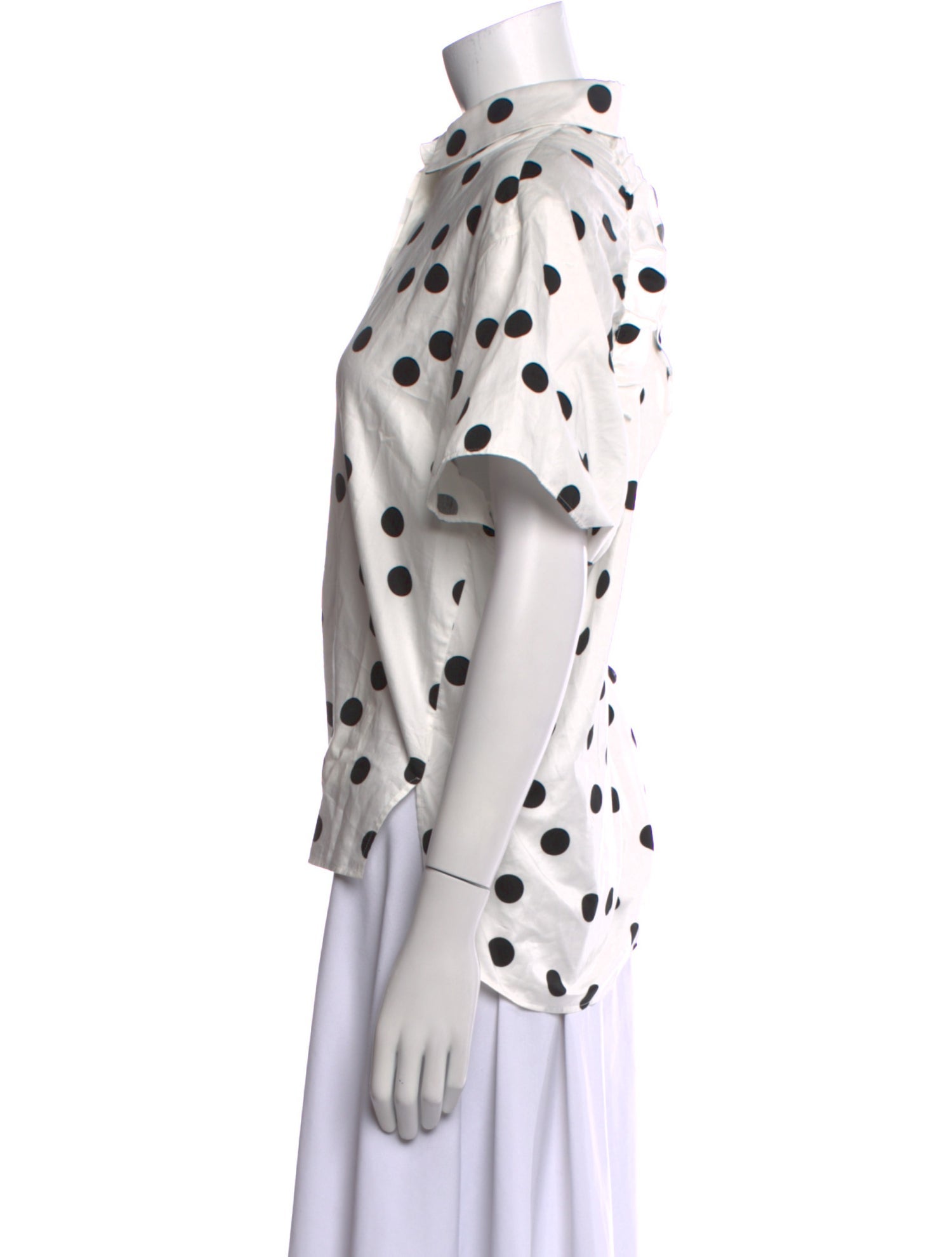 Akris Punto Polka Dot Print Mock Neck Button-Up Top