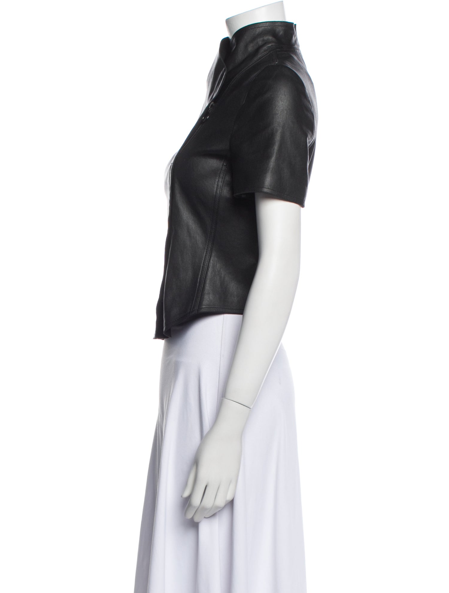 Akris Punto Lamb Leather Mock Neck Crop Top