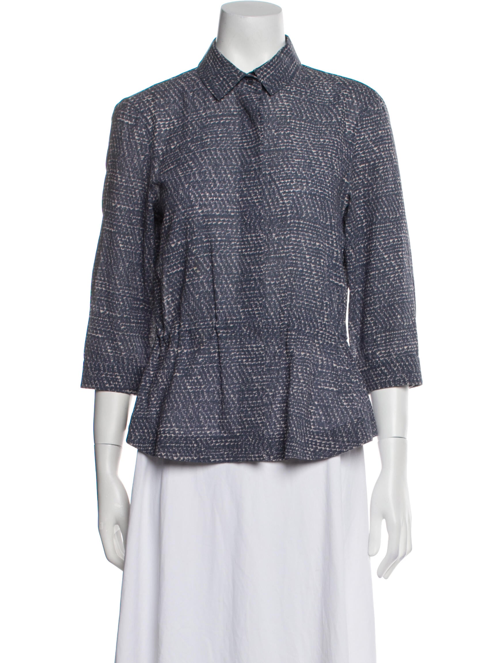 Akris Punto Printed Three-Quarter Sleeve Button-Up Top