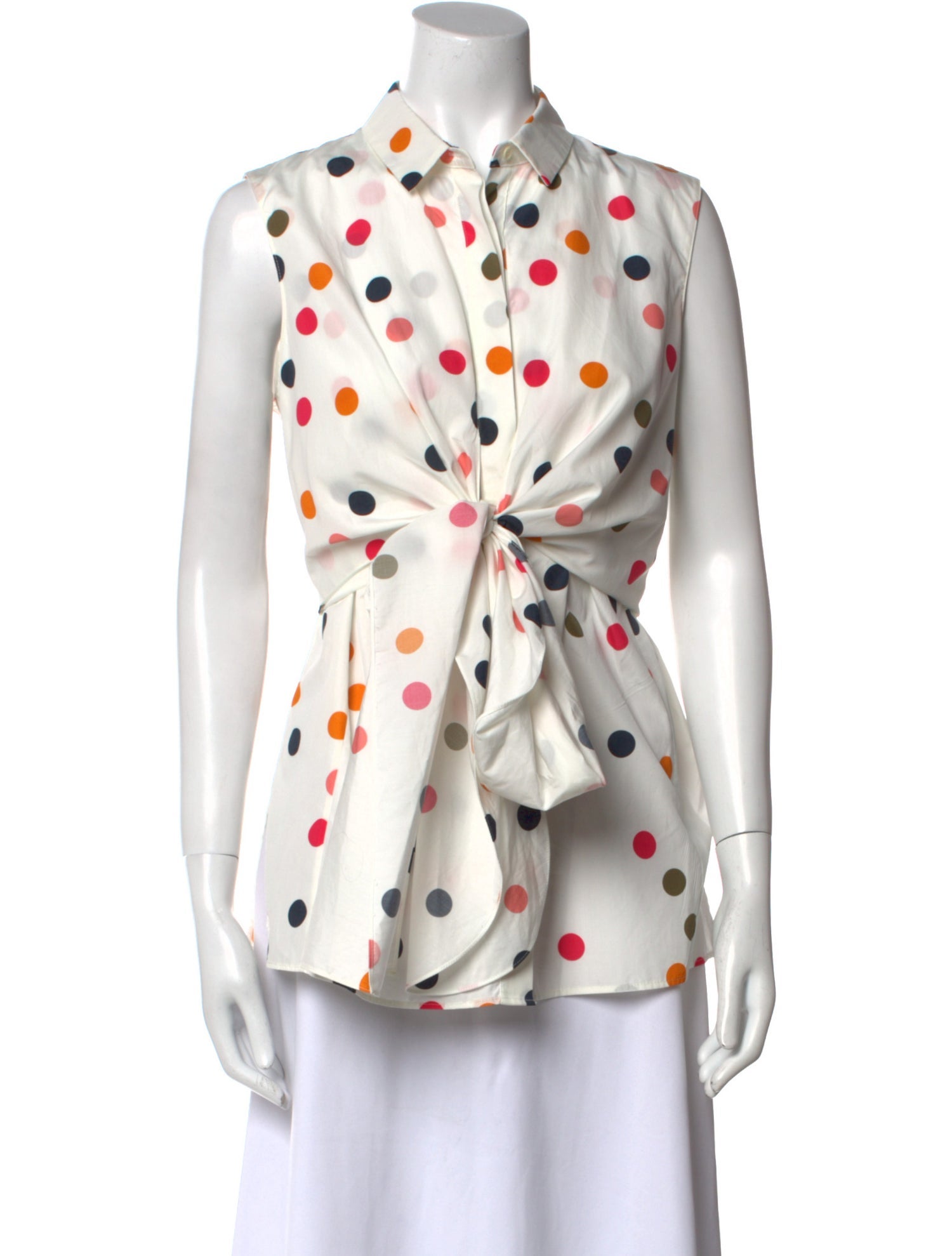Akris Punto Polka Dot Print Mock Neck Button-Up Top