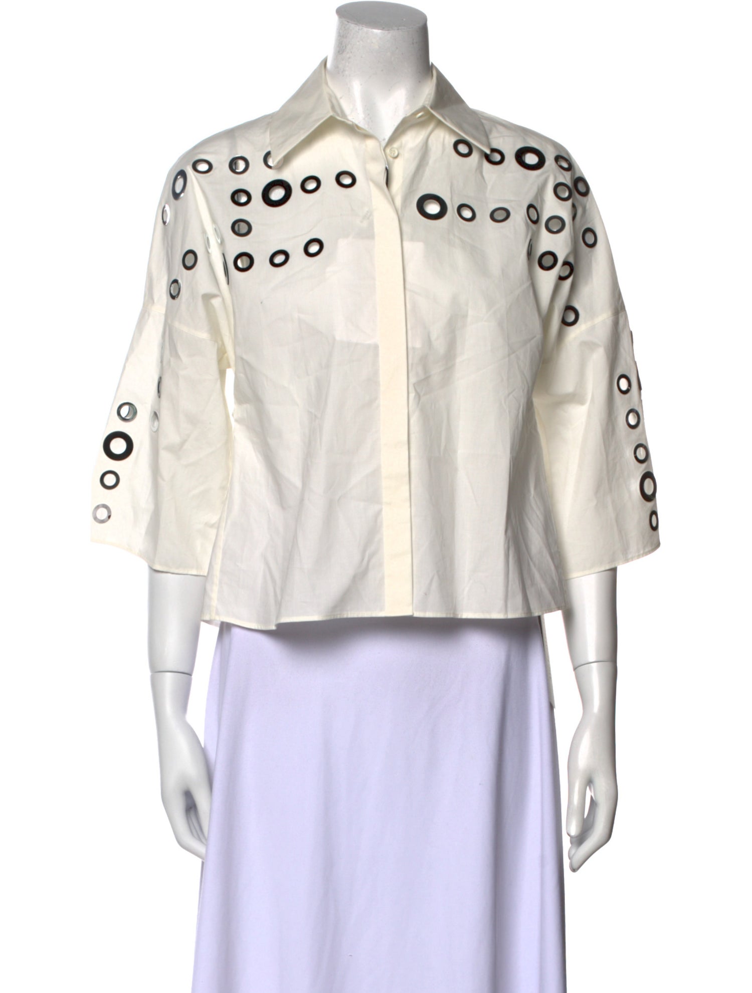 Akris Punto Printed Three-Quarter Sleeve Crop Top