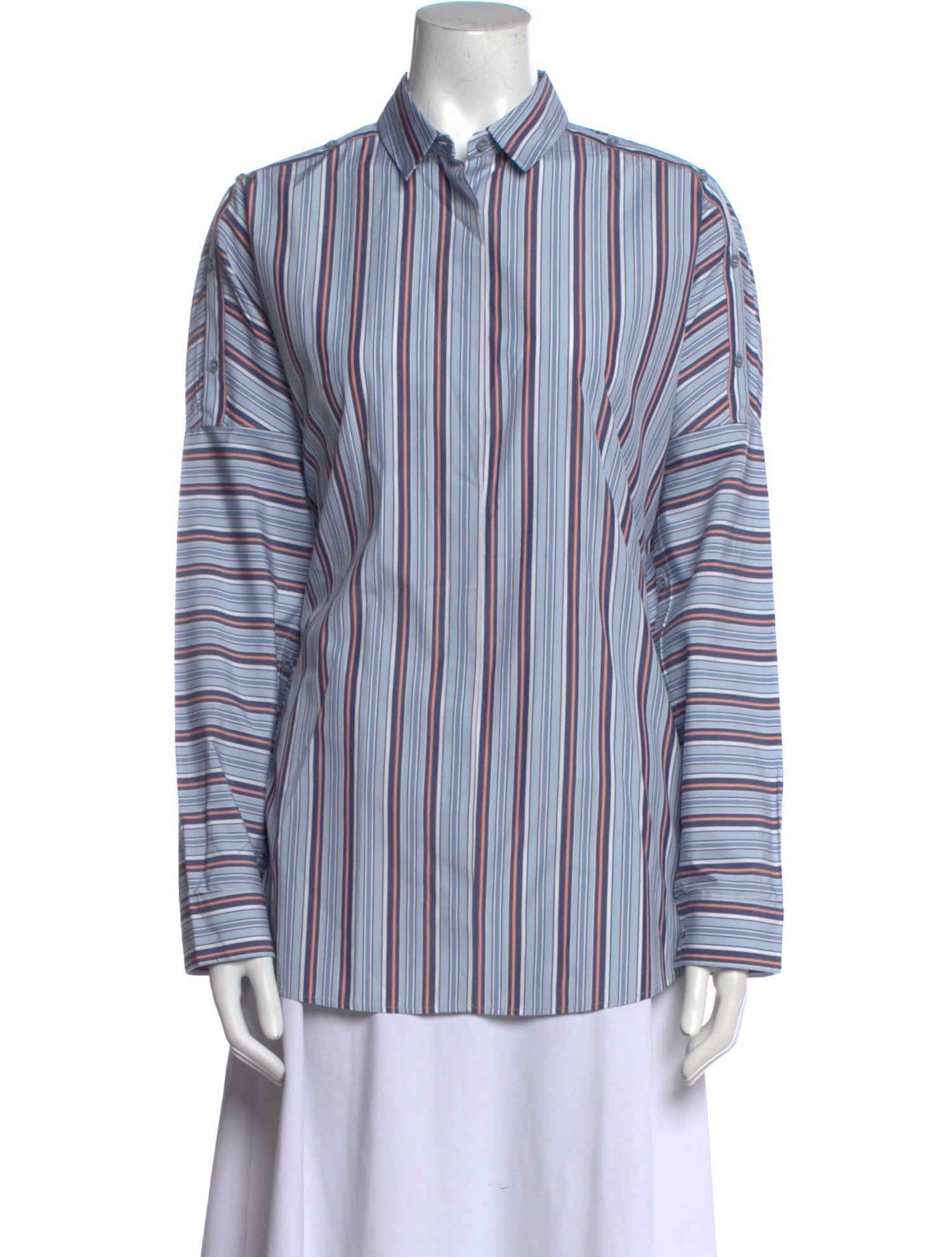 Akris Punto Striped Long Sleeve Button-Up Top
