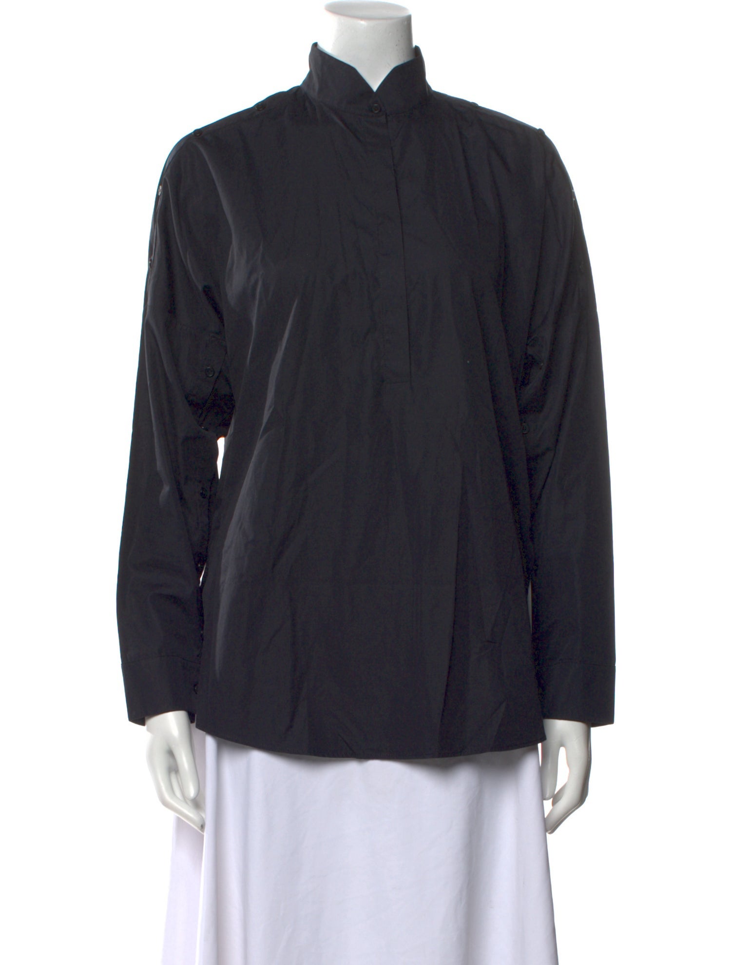 Akris Punto Mock Neck Long Sleeve Button-Up Top