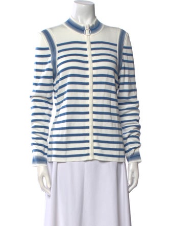 Akris Punto Striped Crew Neck Button-Up Top w/ Tags