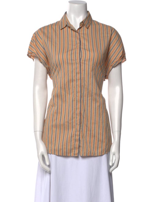 Akris Punto Striped Short Sleeve Button-Up Top