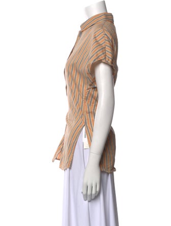 Akris Punto Striped Short Sleeve Button-Up Top