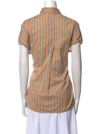 Akris Punto Striped Short Sleeve Button-Up Top
