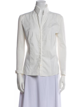 Akris Punto V-Neck Long Sleeve Button-Up Top