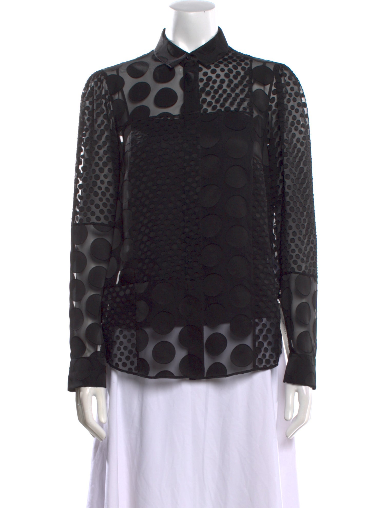 Akris Punto Polka Dot Print Mock Neck Button-Up Top