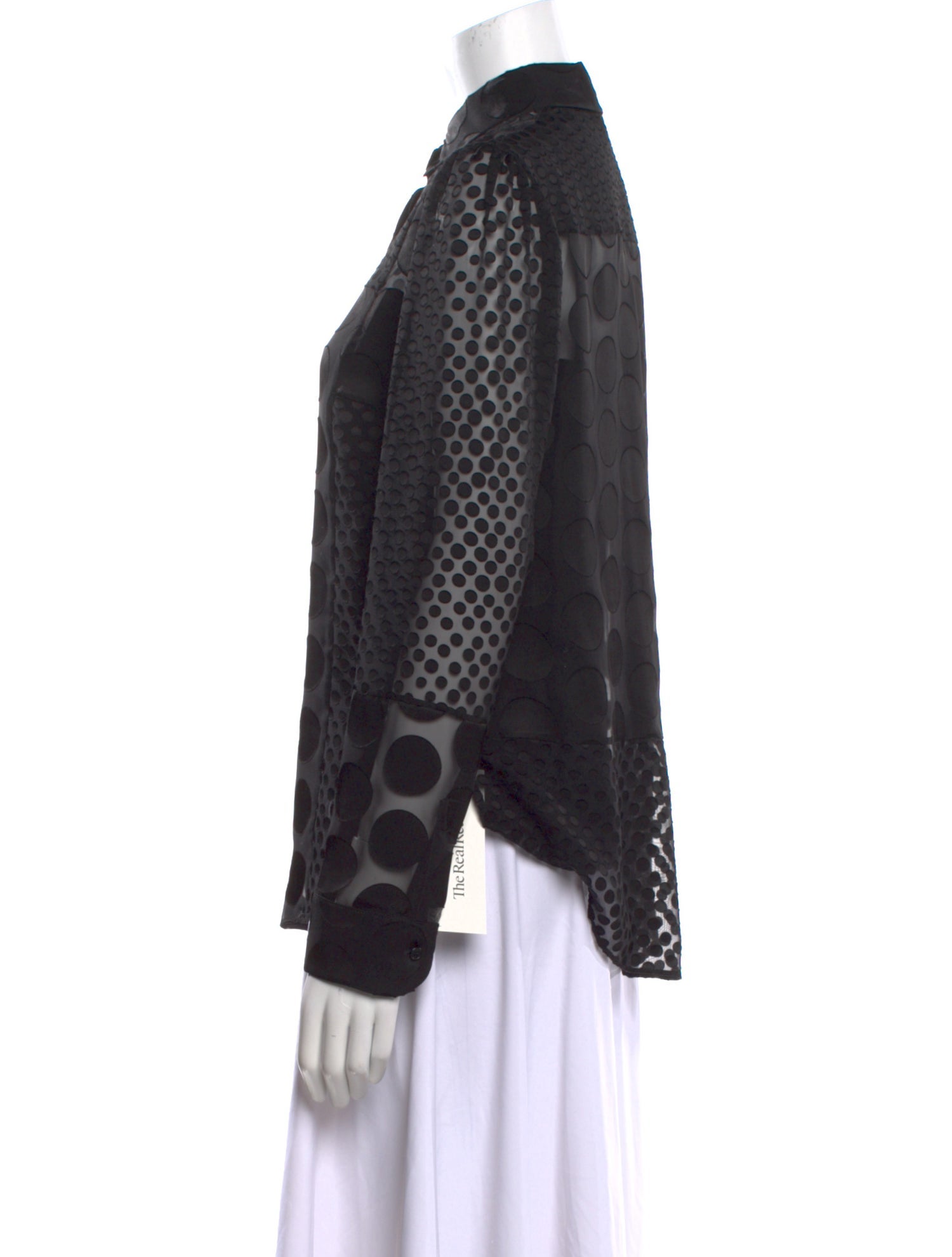 Akris Punto Polka Dot Print Mock Neck Button-Up Top