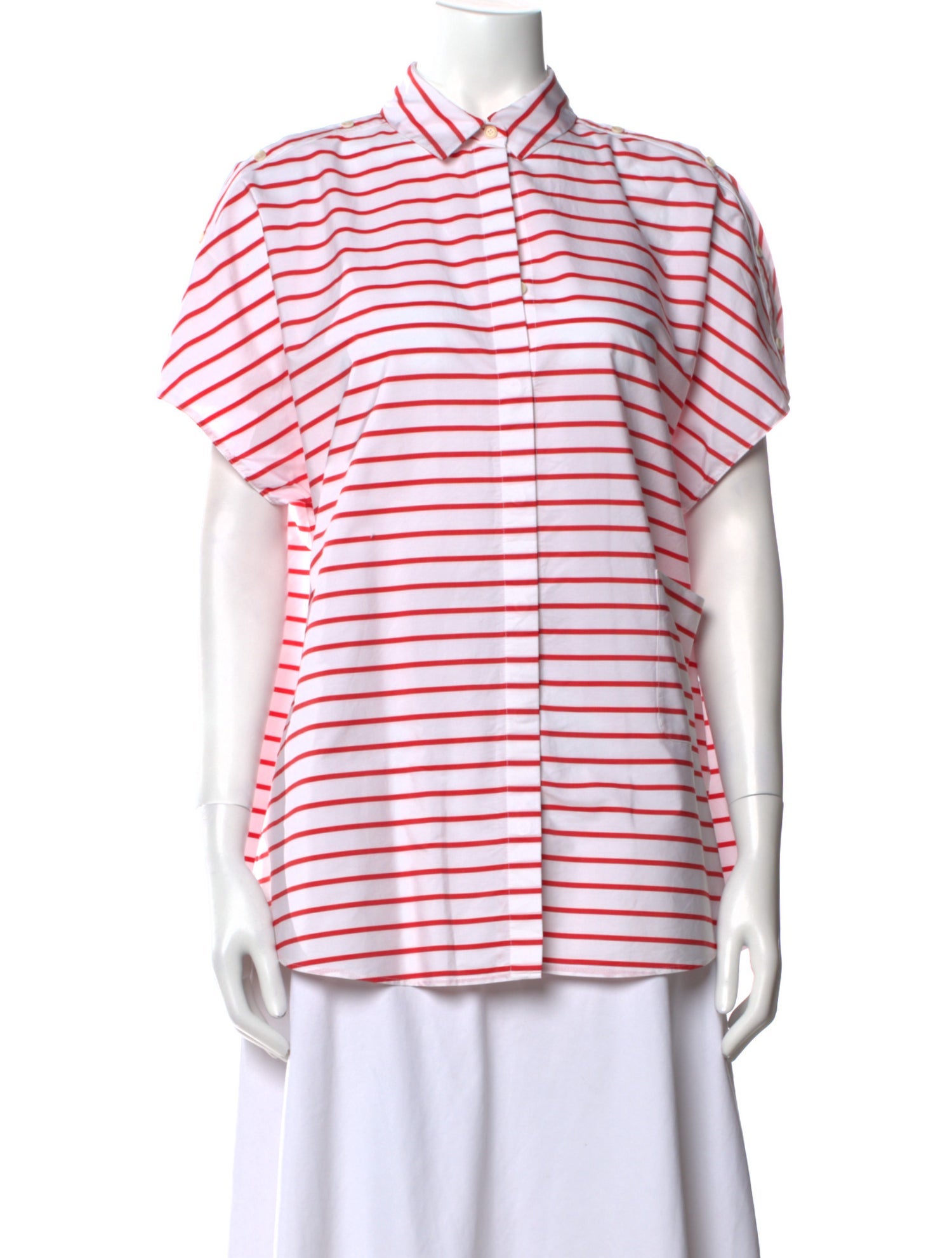 Akris Punto Striped Short Sleeve Button-Up Top