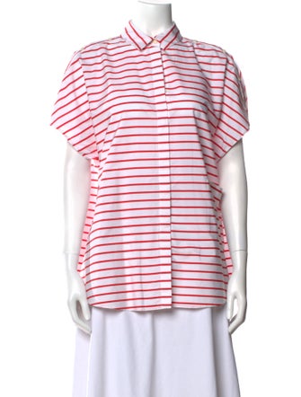 Akris Punto Striped Short Sleeve Button-Up Top