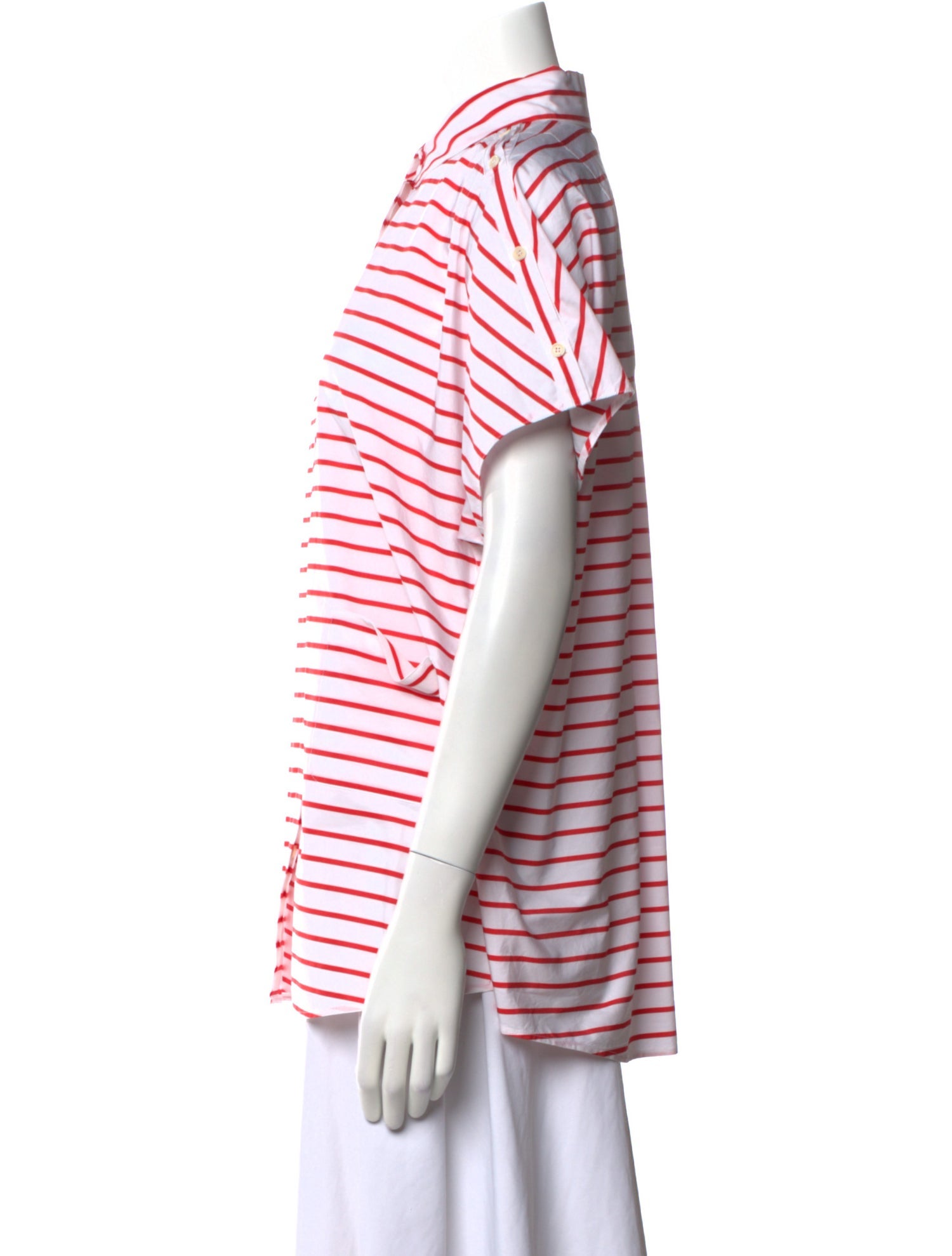 Akris Punto Striped Short Sleeve Button-Up Top