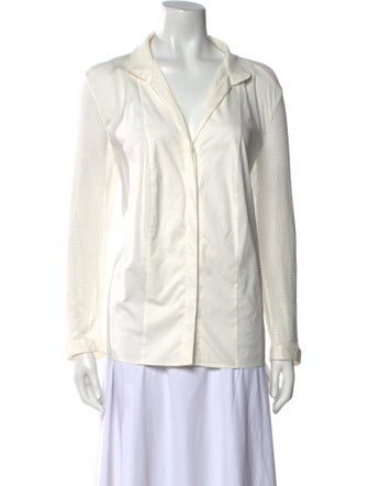 Akris Punto V-Neck Long Sleeve Button-Up Top