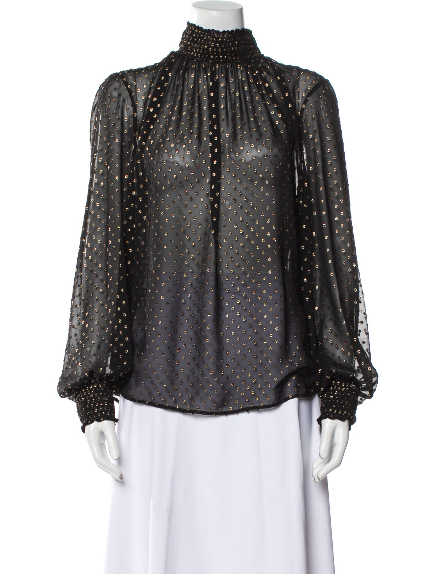 Akris Punto Polka Dot Print Mock Neck Blouse