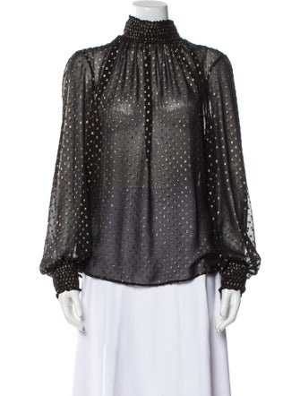 Akris Punto Polka Dot Print Mock Neck Blouse