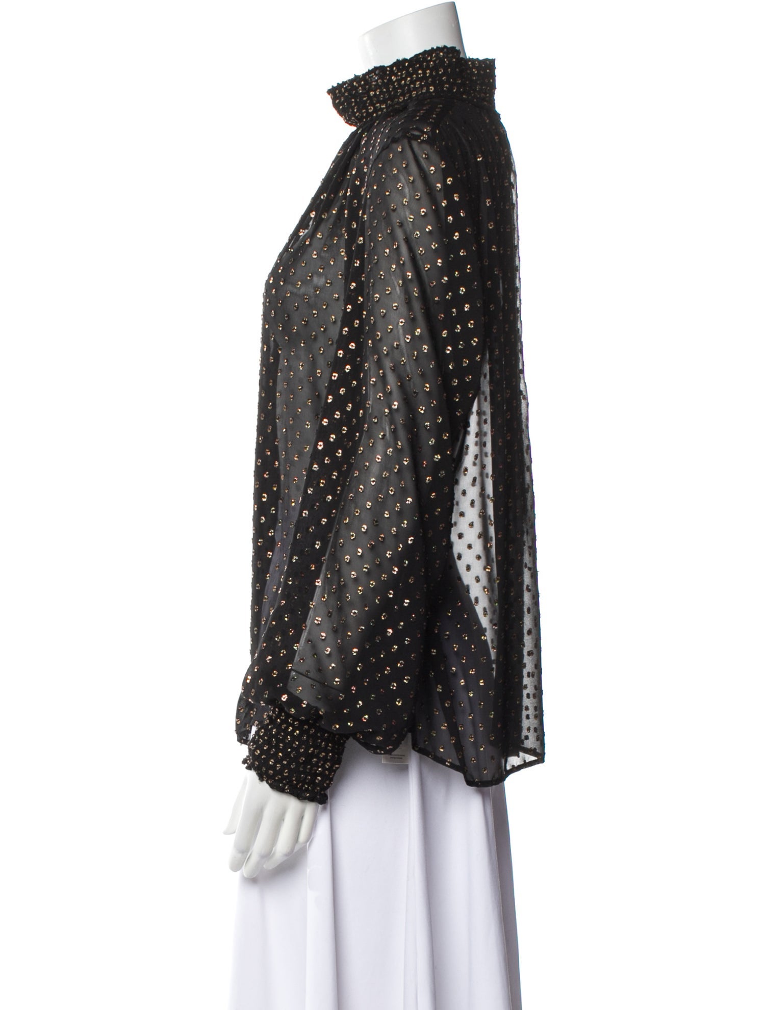 Akris Punto Polka Dot Print Mock Neck Blouse