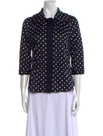 Akris Punto Polka Dot Print Three-Quarter Sleeve Button-Up Top