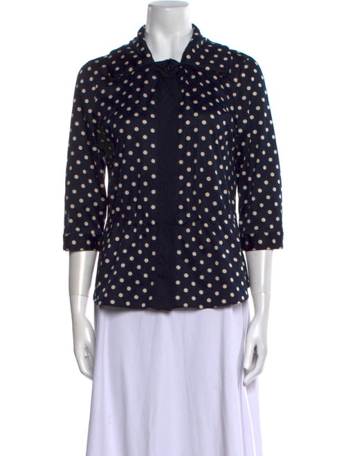 Akris Punto Polka Dot Print Three-Quarter Sleeve Button-Up Top