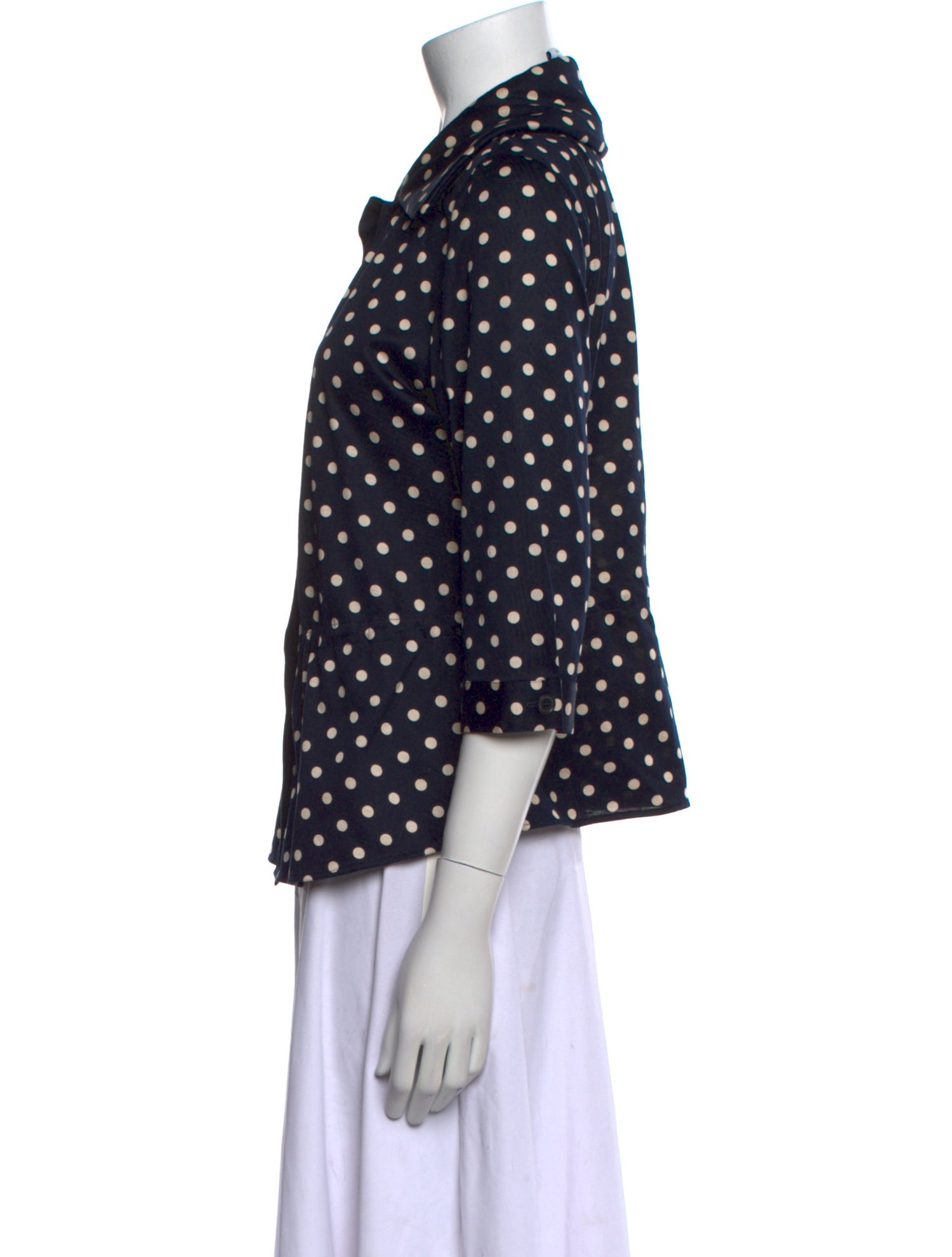 Akris Punto Polka Dot Print Three-Quarter Sleeve Button-Up Top