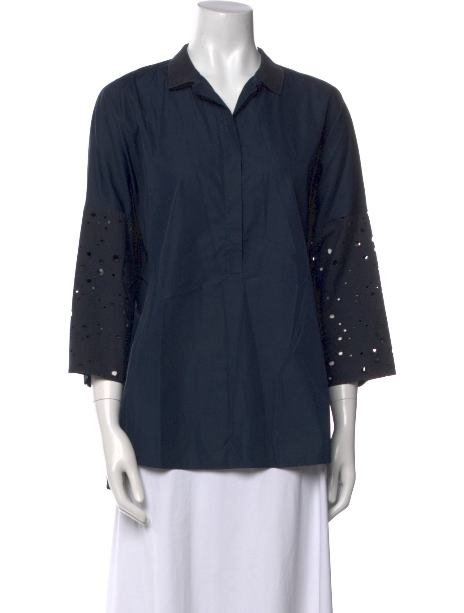 Akris Punto Three-Quarter Sleeve Button-Up Top