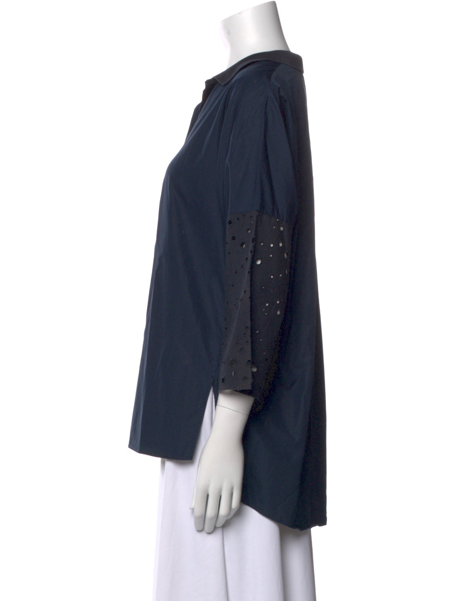 Akris Punto Three-Quarter Sleeve Button-Up Top