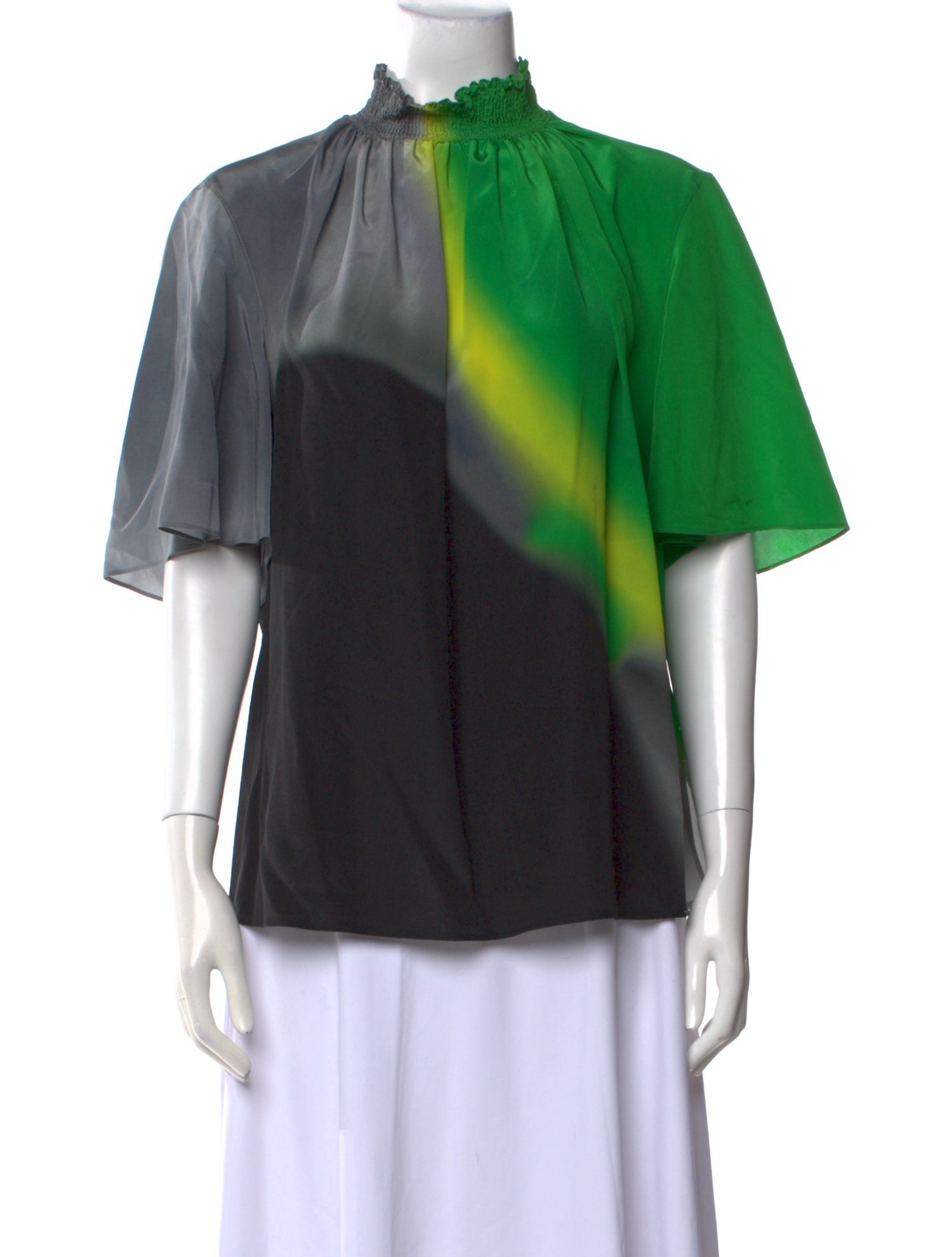 Akris Punto Silk Colorblock Pattern Blouse