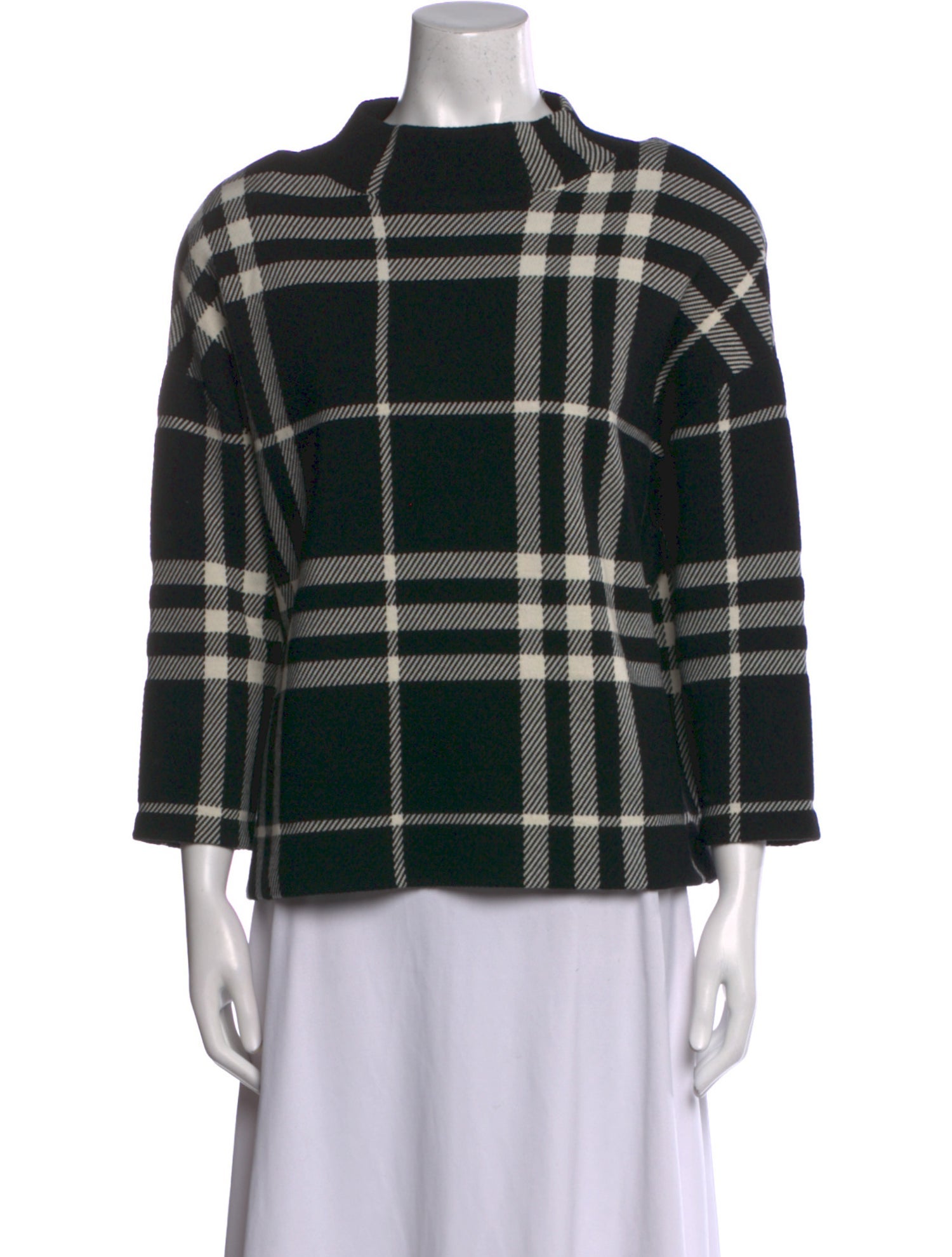 Akris Punto Virgin Wool Plaid Print Blouse