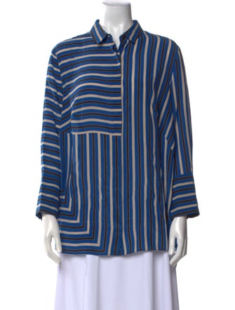Akris Punto Silk Striped Button-Up Top