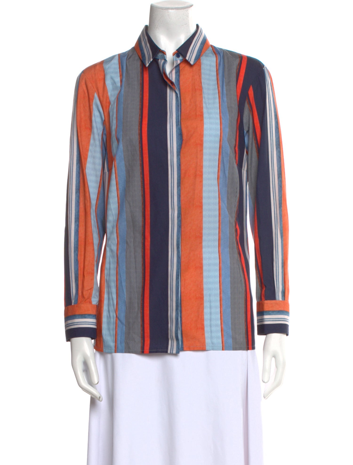 Akris Punto Striped Long Sleeve Button-Up Top