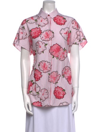Akris Punto Printed Short Sleeve Button-Up Top