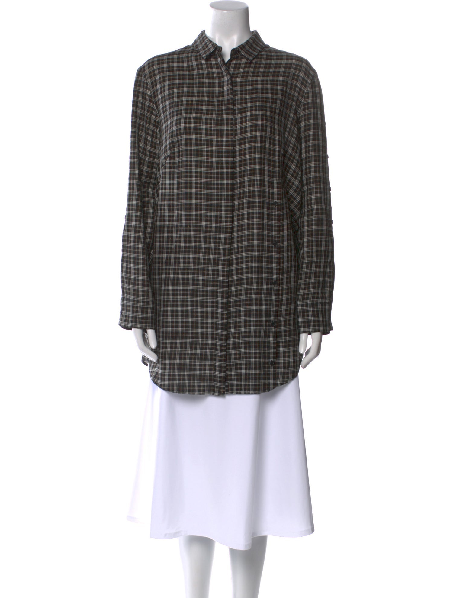 Akris Punto Plaid Print Long Sleeve Button-Up Top