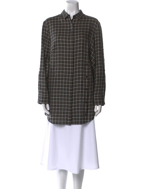 Akris Punto Plaid Print Long Sleeve Button-Up Top