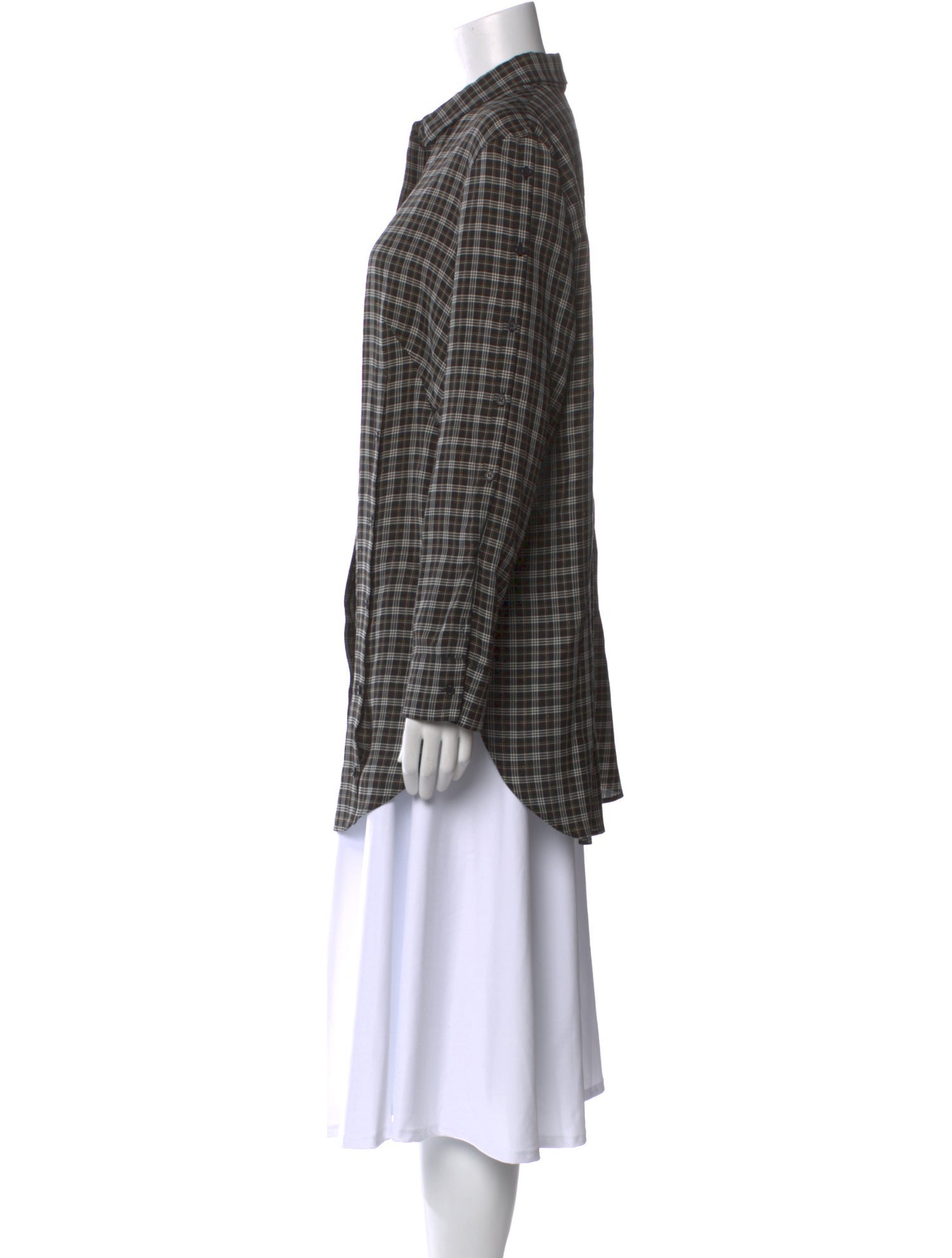 Akris Punto Plaid Print Long Sleeve Button-Up Top