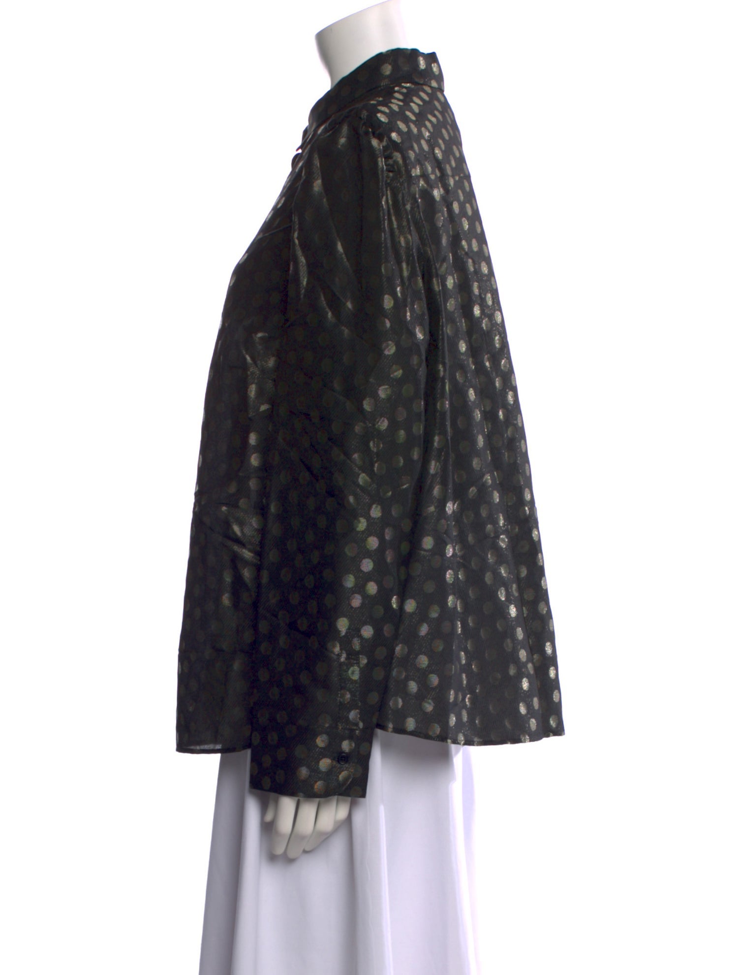 Akris Punto Polka Dot Print Long Sleeve Button-Up Top