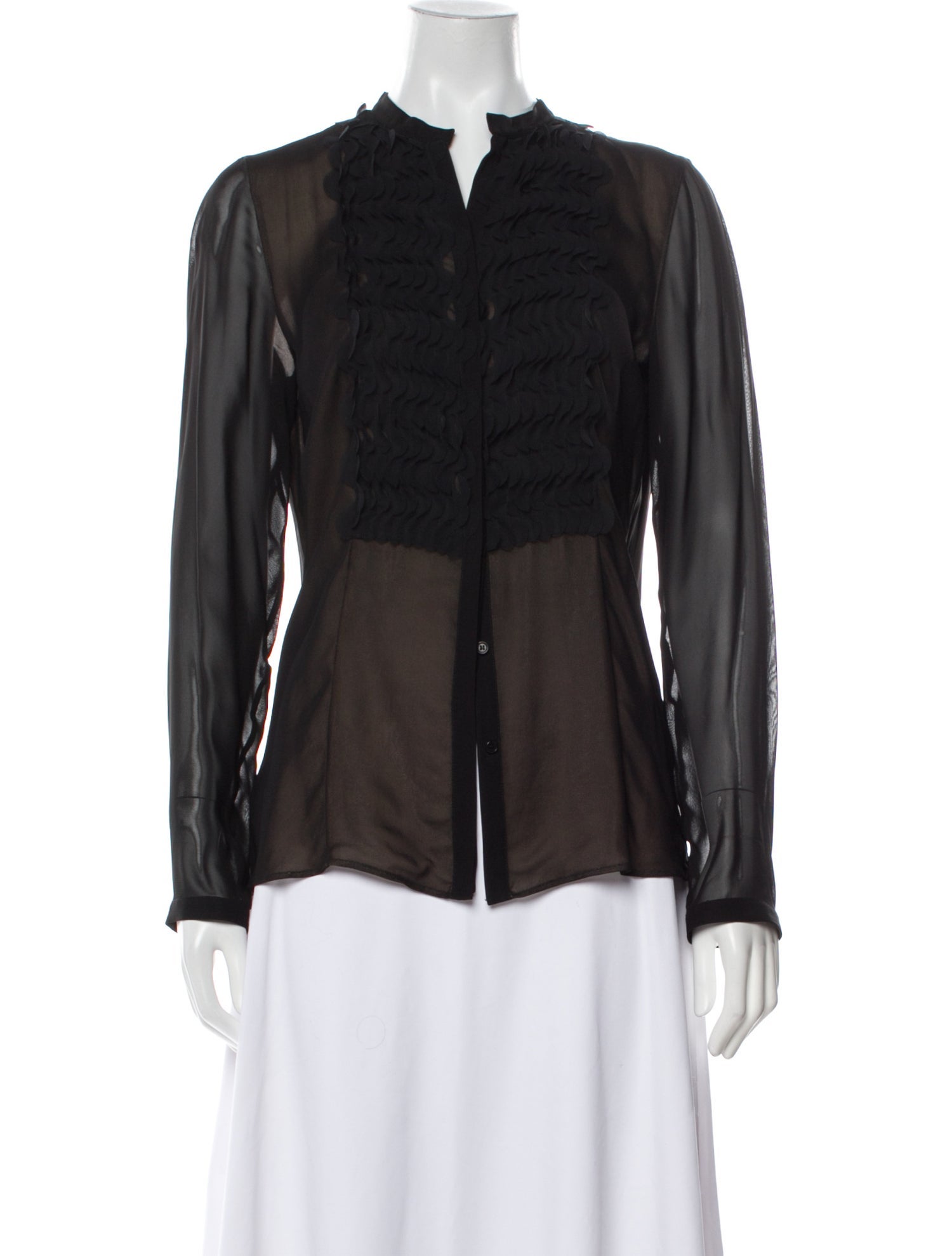 Akris Punto Mock Neck Long Sleeve Button-Up Top